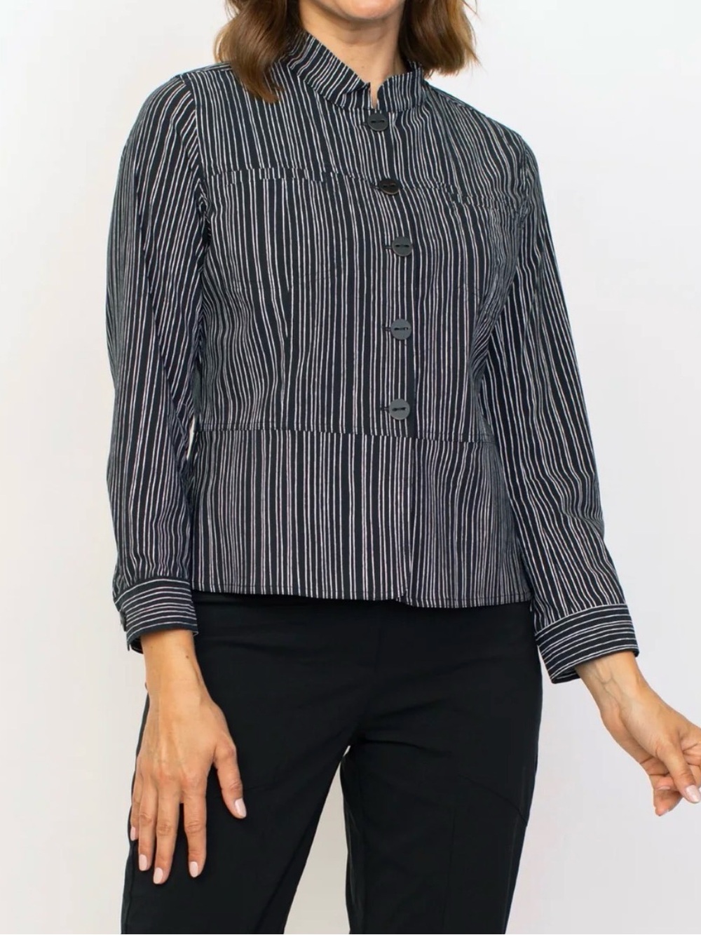 Habitat Black White Power Stretch Pop Collar Jacket Size Large Lagenlook Office
